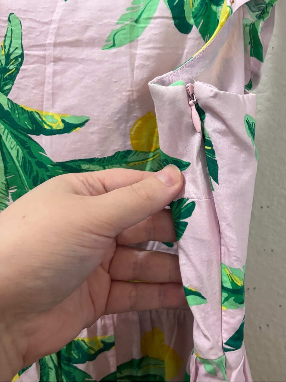 J. Crew Pink Lemon Print Ruffle Strap Smocked Back Cotton Midi Dress Size 8 - Picture 4 of 9
